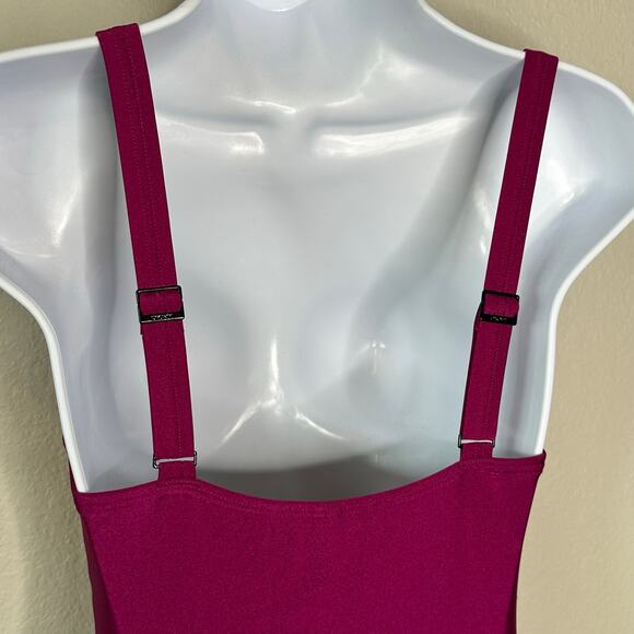 DKNY Magenta Satin-Look Ruched Pintucked Sunburst 1-Piece Swimsuit Size S - Picture 6 of 8
